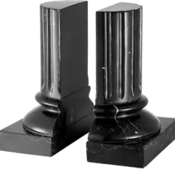 Casa Padrino Luxus Marmor Buchstützen Set Barock Säulen Schwarz 8,5 x 17 x H. 21 cm - Schreibtisch Deko - Wohnzimmer Deko - Luxus Marmor Deko Accessoires