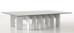 Casa Padrino Luxus Marmor Couchtisch mit Glasplatte Weiß 140 x 80 x H. 35 cm - Rechteckiger Wohnzimmertisch aus hochwertigem spanischen Carrara Marmor - Luxus Wohnzimmer Möbel