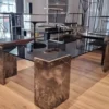Casa Padrino Luxus Marmor Couchtisch mit Glasplatte Schwarz / Grau 140 cm