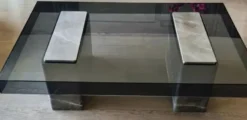 Casa Padrino Luxus Marmor Couchtisch mit Glasplatte Grau / Schwarz 140 cm