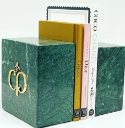 Casa Padrino Luxus Marmor Deko Buchstützen Set Grün / Gold