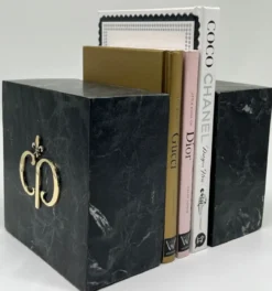 Casa Padrino Luxus Marmor Deko Buchstützen Set Schwarz / Gold