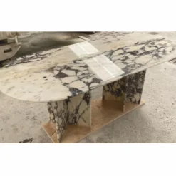 Casa Padrino Luxus Marmor Esstisch Cremeweiß / Lila 200 x 90 x H. 76 cm - Luxus Marmor Esszimmer Möbel