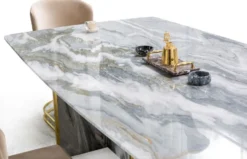Casa Padrino Luxus Marmor Esstisch Grau / Gold 220 x 110 x H. 75 cm - Rechteckiger Marmor Küchentisch - Esszimmer Möbel - Marmor Möbel - Luxus Möbel - Esszimmer Einrichtung - Luxus Einrichtung