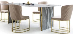 Casa Padrino Luxus Marmor Esstisch Grau / Gold 220 x 110 x H. 75 cm - Rechteckiger Marmor Küchentisch - Esszimmer Möbel - Marmor Möbel - Luxus Möbel - Esszimmer Einrichtung - Luxus Einrichtung