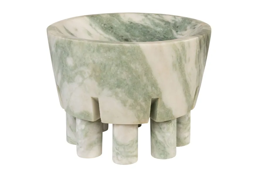 Casa Padrino Luxus Marmor Schale Grün 20 x 20 x H. 15,5 cm - Schale auf säulenförmigem Fuß aus hochwertigem Indian Green Onyx - Luxus Deko Accessoires