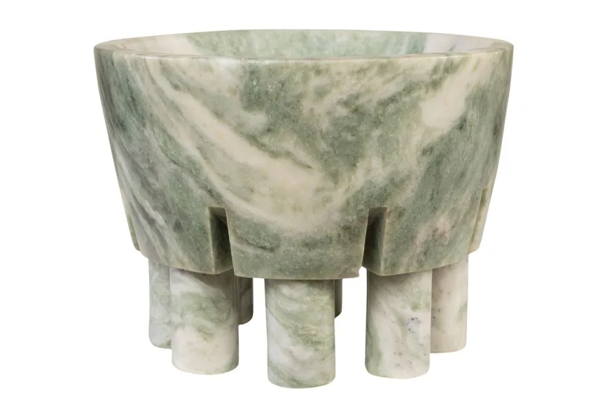 Casa Padrino Luxus Marmor Schale Grün 20 x 20 x H. 15,5 cm - Schale auf säulenförmigem Fuß aus hochwertigem Indian Green Onyx - Luxus Deko Accessoires