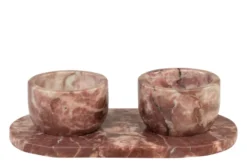 Casa Padrino Luxus Marmor Schalen Set Rosa 23 x 12 x H. 6,5 cm - 2 Schälchen mit Tablett aus hochwertigem Rosalia Pink Marmor - Luxus Deko Accessoires