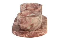 Casa Padrino Luxus Marmor Schalen Set Rosa 23 x 12 x H. 6,5 cm - 2 Schälchen mit Tablett aus hochwertigem Rosalia Pink Marmor - Luxus Deko Accessoires