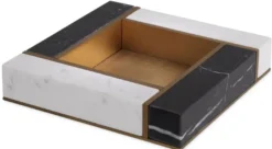 Casa Padrino Luxus Marmor Serviertablett Schwarz / Weiß / Antik Messingfarben 20 x 20 x H. 4 cm - Luxus Gastronomie Accessoires