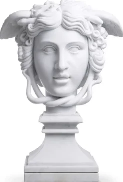 Casa Padrino Luxus Marmor Skulptur Weiß 39 x 27 x H. 58 cm - Deko Figur aus hochwertigem Marmor - Edle Damenbüste mit Sockel - Luxus Deko Accessoires