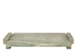 Casa Padrino Luxus Marmor Tablett Grün 40 x 25 x H. 6 cm - Rechteckiges Tablett mit Rand aus hochwertigem Indian Green Onyx - Luxus Deko Accessoires