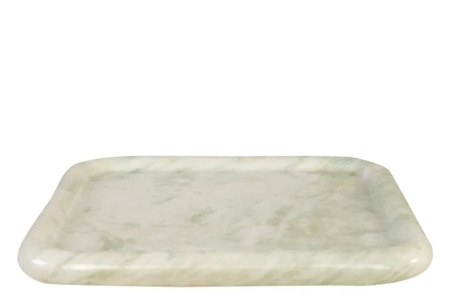 Casa Padrino Luxus Marmor Tablett Grün 40 x 40 x H. 3,5 cm - Quadratisches Tablett mit flach erhöhtem Rand aus hochwertigem Indian Green Onyx - Luxus Deko Accessoires
