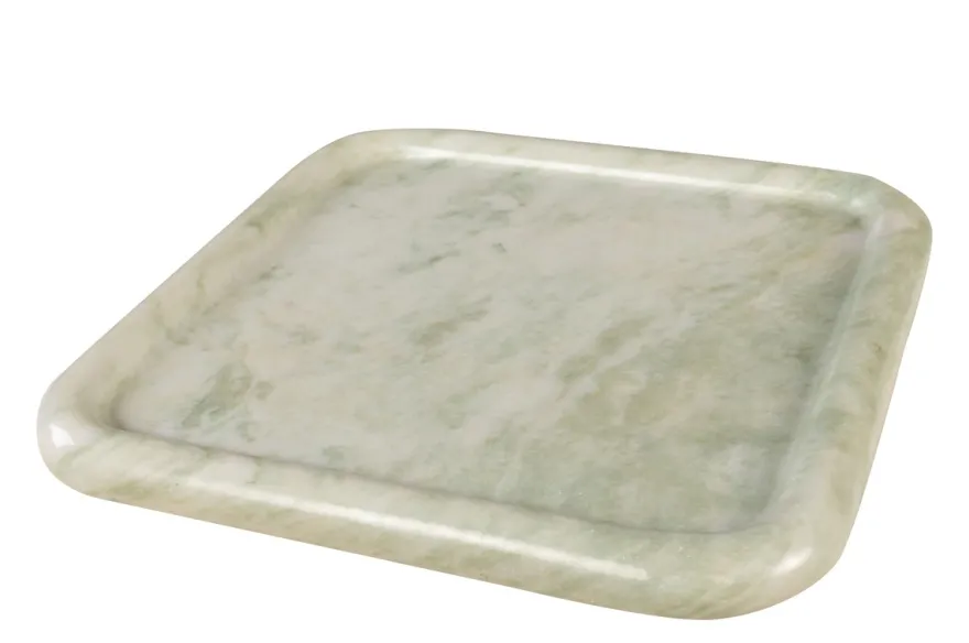 Casa Padrino Luxus Marmor Tablett Grün 40 x 40 x H. 3,5 cm - Quadratisches Tablett mit flach erhöhtem Rand aus hochwertigem Indian Green Onyx - Luxus Deko Accessoires