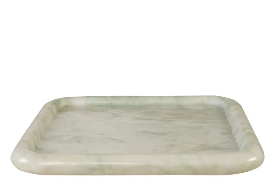 Casa Padrino Luxus Marmor Tablett Grün 40 x 40 x H. 3,5 cm - Quadratisches Tablett mit flach erhöhtem Rand aus hochwertigem Indian Green Onyx - Luxus Deko Accessoires