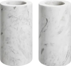 Casa Padrino Luxus Marmor Teelichthalter Set Weiß Ø 10 x H. 18 cm - Luxus Qualität