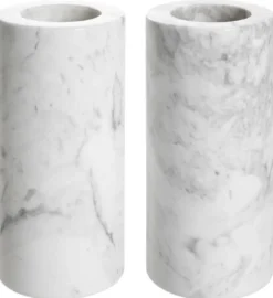 Casa Padrino Luxus Marmor Teelichthalter Set Weiß Ø 10 x H. 21 cm - Luxus Qualität