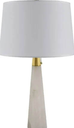 Casa Padrino Luxus Marmor Tischleuchte Weiß / Gold H. 67,5 cm