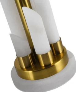 Casa Padrino Luxus Marmor Tischleuchte Weiß / Gold Ø 38 x H. 68,5 cm - Runde Marmor Schreibtischleuchte mit Lampenschirm - Luxus Marmor Leuchten