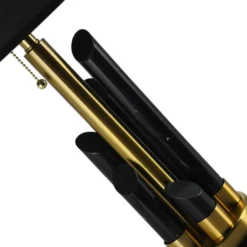 Casa Padrino Luxus Marmor Tischleuchte Schwarz / Gold Ø 38 x H. 68,5 cm - Runde Marmor Schreibtischleuchte mit Lampenschirm - Luxus Marmor Leuchten