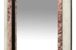 Casa Padrino Luxus Marmor Wandspiegel Grün / Rosa 60 x 2,5 x H. 100 cm - Edler Spiegel mit Marmorrahmen - Luxus Wohnzimmer Accessoires