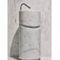 Casa Padrino Luxus Marmor Waschbecken Weiß H. 90 cm - Freistehendes Waschbecken