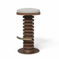 Casa Padrino Luxus Massivholz Barhocker Braun / Creme / Messing H. 75 cm - Premium Qualität