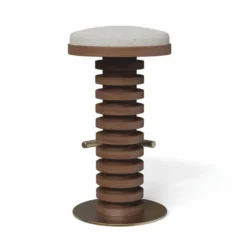 Casa Padrino Luxus Massivholz Barhocker Braun / Creme / Messing H. 75 cm - Premium Qualität