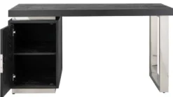 Casa Padrino Luxus Massivholz Schreibtisch Schwarz / Silber 150 x 70 x H. 77 cm - Bürotisch - Computertisch - Luxus Büro Möbel