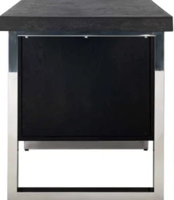 Casa Padrino Luxus Massivholz Schreibtisch Schwarz / Silber 150 x 70 x H. 77 cm - Bürotisch - Computertisch - Luxus Büro Möbel