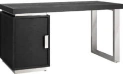Casa Padrino Luxus Massivholz Schreibtisch Schwarz / Silber 150 x 70 x H. 77 cm - Bürotisch - Computertisch - Luxus Büro Möbel