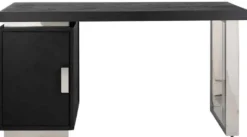 Casa Padrino Luxus Massivholz Schreibtisch Schwarz / Silber 150 x 70 x H. 77 cm - Bürotisch - Computertisch - Luxus Büro Möbel