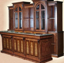 Casa Padrino Luxus Massivholz Bar mit Marmorplatte Dunkelbraun / Braun / Cremefarben 381 x H. 251,5 cm - Luxus Hotel & Restaurant Massivholz Bar Möbel