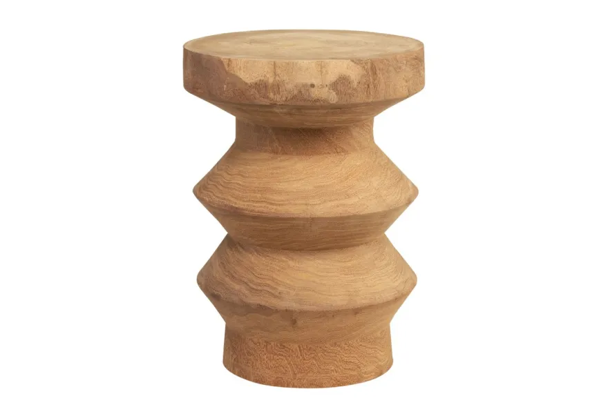 Casa Padrino Luxus Massivholz Beistelltisch / Hocker Naturfarben Ø 33 x H. 45,5 cm - Handgeschnitzter Beistelltisch aus Dimb-Holz in Form eines Schach-Turms - Luxus Möbel
