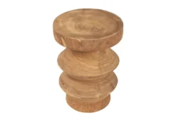 Casa Padrino Luxus Massivholz Beistelltisch / Hocker Naturfarben Ø 33 x H. 45,5 cm - Handgeschnitzter Beistelltisch aus Dimb-Holz in Form eines Schach-Turms - Luxus Möbel