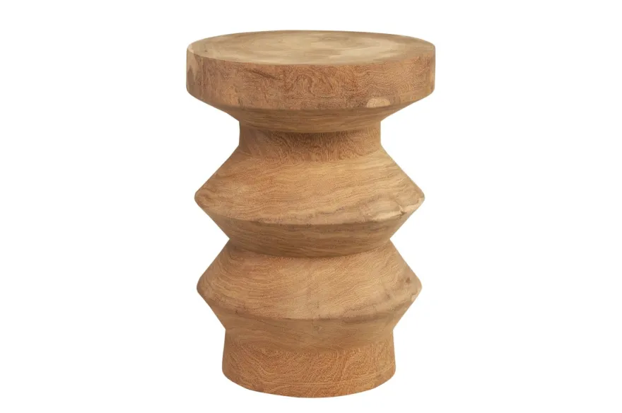 Casa Padrino Luxus Massivholz Beistelltisch / Hocker Naturfarben Ø 33 x H. 45,5 cm - Handgeschnitzter Beistelltisch aus Dimb-Holz in Form eines Schach-Turms - Luxus Möbel