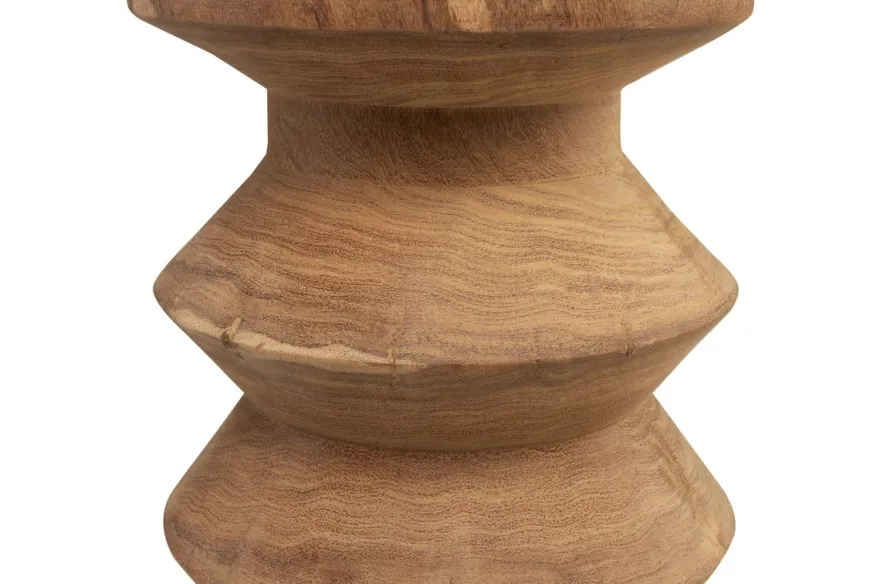 Casa Padrino Luxus Massivholz Beistelltisch / Hocker Naturfarben Ø 33 x H. 45,5 cm - Handgeschnitzter Beistelltisch aus Dimb-Holz in Form eines Schach-Turms - Luxus Möbel