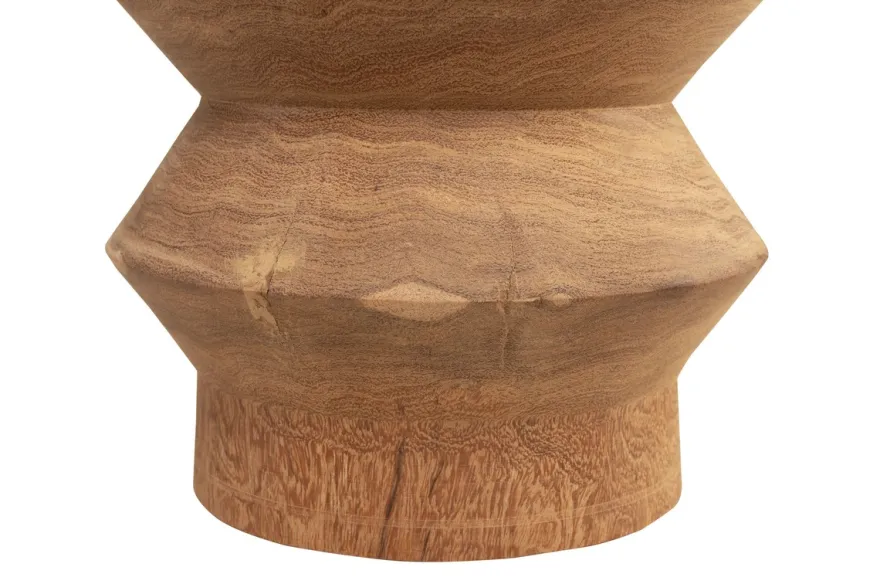 Casa Padrino Luxus Massivholz Beistelltisch / Hocker Naturfarben Ø 33 x H. 45,5 cm - Handgeschnitzter Beistelltisch aus Dimb-Holz in Form eines Schach-Turms - Luxus Möbel