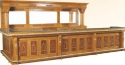 Casa Padrino Luxus Massivholz Bar mit Marmorplatte und Doppelwaschbecken Hellbraun / Braun / Grün 515,6 x H. 223,5 cm - Bar Möbel im Retro Stil
