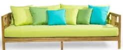 Casa Padrino Luxus Massivholz Gartensofa Naturfarben / Hellgrün 220 x 94 x H. 65 cm - Wetterbeständiges Teakholz Sofa mit Kissen - Garten & Terrassen Möbel - Luxus Qualität