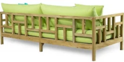 Casa Padrino Luxus Massivholz Gartensofa Naturfarben / Hellgrün 220 x 94 x H. 65 cm - Wetterbeständiges Teakholz Sofa mit Kissen - Garten & Terrassen Möbel - Luxus Qualität