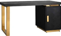 Casa Padrino Luxus Massivholz Schreibtisch Schwarz / Gold 150 x 70 x H. 77 cm - Bürotisch - Computertisch - Luxus Büro Möbel