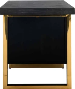Casa Padrino Luxus Massivholz Schreibtisch Schwarz / Gold 150 x 70 x H. 77 cm - Bürotisch - Computertisch - Luxus Büro Möbel