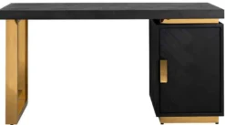 Casa Padrino Luxus Massivholz Schreibtisch Schwarz / Gold 150 x 70 x H. 77 cm - Bürotisch - Computertisch - Luxus Büro Möbel