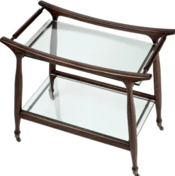 Casa Padrino Luxus Massivholz Servierwagen mit Glasplatten Braun 86 x 50 x H. 75,5 cm - Hotel Restaurant Gastronomie Trolley - Luxus Hotel Restaurant Gastronomie Accessoires - Luxus Möbel