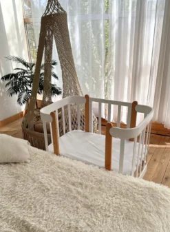 Casa Padrino Luxus Massivholz Babybett Grau / Naturfarben 95 cm
