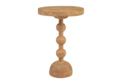 Casa Padrino Luxus Massivholz Beistelltisch Naturfarben Ø 50 x H. 76 cm - Hoher runder Beistelltisch aus handgedrechseltem Dimb-Holz mit gestapelten Kugelformen - Luxus Möbel