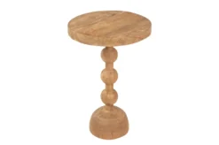 Casa Padrino Luxus Massivholz Beistelltisch Naturfarben Ø 50 x H. 76 cm - Hoher runder Beistelltisch aus handgedrechseltem Dimb-Holz mit gestapelten Kugelformen - Luxus Möbel