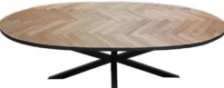 Casa Padrino Luxus Massivholz Esstisch Naturfarben / Schwarz 240 x 100 x H. 76 cm - Ovaler Massivholz Küchentisch - Esszimmer Möbel - Massivholz Möbel - Luxus Möbel