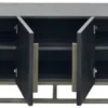 Casa Padrino Luxus Massivholz TV Schrank Schwarz / Messing 220 x 43 x H. 60 cm - Rustikales Eichenholz Wohnzimmer Sideboard mit 4 Türen - Rustikale Luxus Massivholz Wohnzimmer Möbel